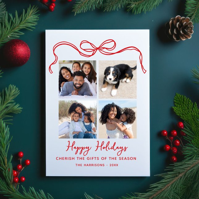 Cherish the Gifts, Bow, 4 Photo Collage Lycklig Helg Vykort (Skapare uppladdad)