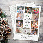 Cherish Varje ögonblick 10 Photo Collage jul Julkort<br><div class="desc">Det här 10 julhälsningskortet innehåller texten: "Cherish Varje Moment". Anpassa varje kvadratiskt foto till ram med din favoritfamilj bilder. Utformningen accentueras med modern handstil stil,  en gren av grön och vit bakgrund. Fotografi © Storytree Studios,  Stanford,  CA</div>