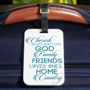 Cherish What Matters Teal Bagagebricka