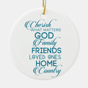 Cherish What Matters Teal Julgransprydnad Keramik