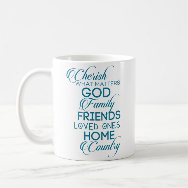 Cherish What Matters Teal Kaffemugg (Vänster)
