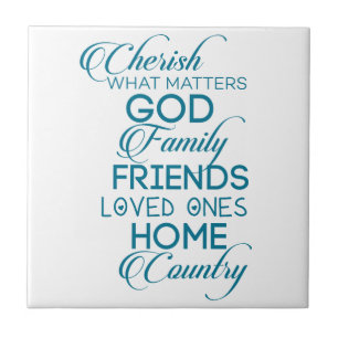 Cherish What Matters Teal Kakelplatta