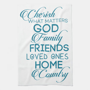 Cherish What Matters Teal Kökshandduk