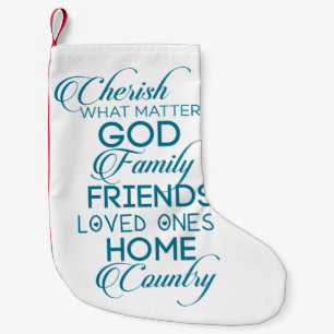 Cherish What Matters Teal Liten Julstrumpa