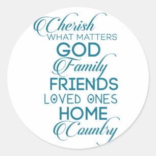 Cherish What Matters Teal Runt Klistermärke