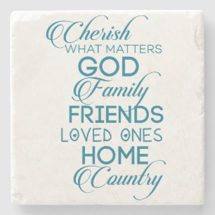 Cherish What Matters Teal Stenunderlägg