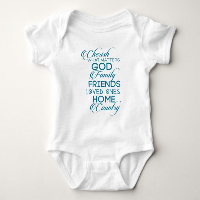 Cherish What Matters Teal T Shirt (Framsida)