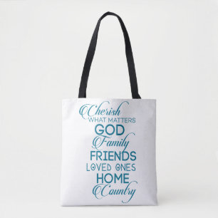 Cherish What Matters Teal Tygkasse