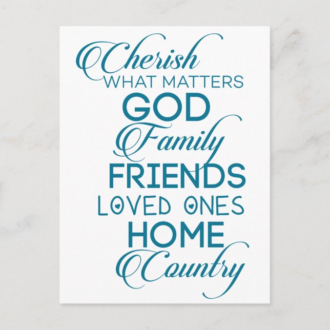 Cherish What Matters Teal Vykort (Framsida)