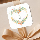 Cherished Romantic Green Orange Floral Heart Shape Fyrkantigt Klistermärke<br><div class="desc">Cherished Romantic Green & Orange Floral Heart Shape Wreath Wedding Square Stickers. Romanticism in Every Detail: Our Cherished Romantic Orange & Green Floral Heart Shape Wreath Wedding Square Stickers are the perfect choice to add a touch of love and nature to your wedding. Designed with a beautiful heart-shaped wreath in...</div>