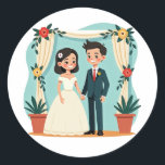 Cherished the Moment Wedding Stickers Runt Klistermärke<br><div class="desc">Adorable cartoon wedding couple stickers perfect for celebrating love and marriage. Ideal for decorating wedding invitations,  gifts,  and photo albums.</div>