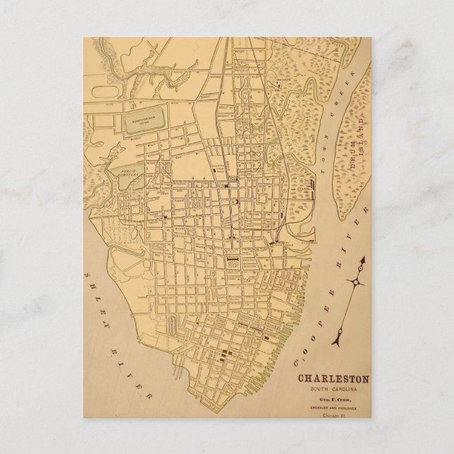 Cherleston SC Vintage Mapt Postcard Vykort (Framsida)