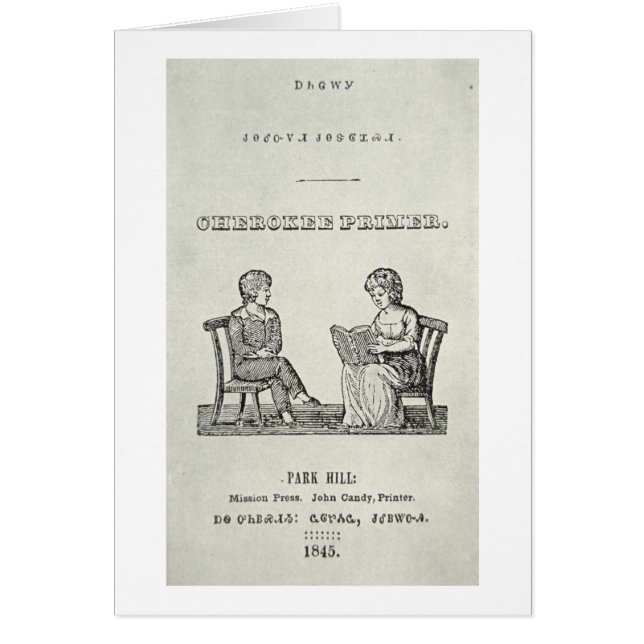 Cherokee abc-bok, 1845 (gravyr) hälsningskort (Framsidan)