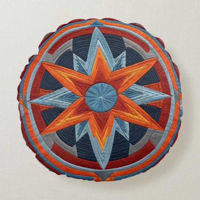 Cherokee Compass Rund Kudde (Framsidan)