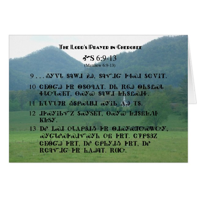 Cherokee Lord's Prayer vid Varg Fork Valley Hälsningskort (Framsidan Horizontal)
