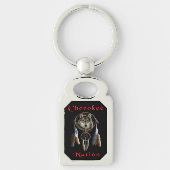 Cherokee Nation Rektangulärt Silverfärgad Nyckelring (Framsidan)