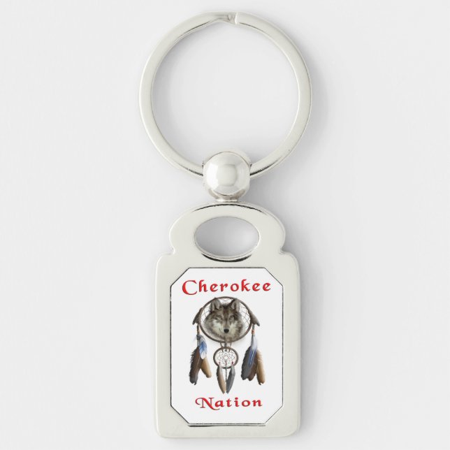 Cherokee Nation Rektangulärt Silverfärgad Nyckelring (Framsidan)