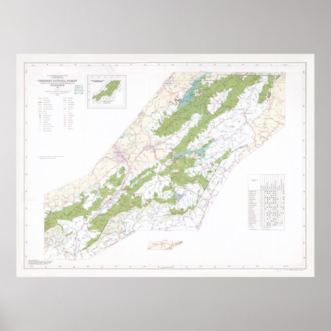Cherokee National Forest Map (1985)  Poster (Framsidan)