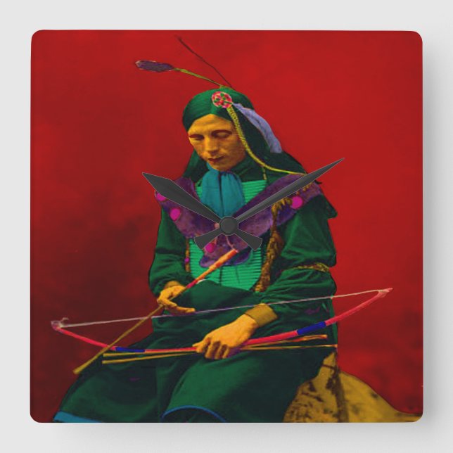 Cherokee Native American Pop Art Fyrkantig Klocka (Framsida)