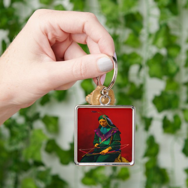 Cherokee Native American Pop Art Keychain Fyrkantig Silverfärgad Nyckelring (Hand)