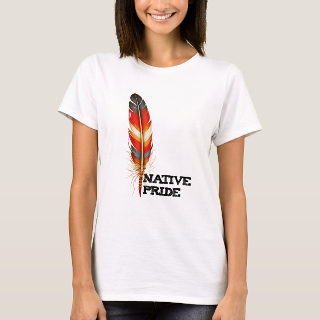 Cherokee Navajo Sioux Krigarkonst Arv Fjäder T Shirt (Framsida)