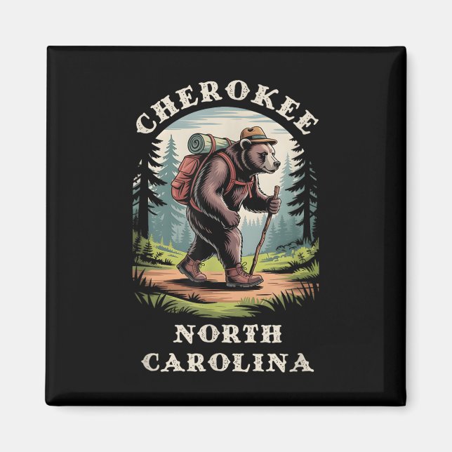 Cherokee, North Carolina Nc Blue Ridge Vandring Bj Magnet (Framsidan)