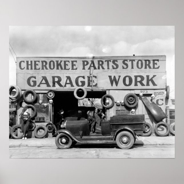 Cherokee reservdelshall, 1936. Gammalt foto Poster (Framsidan)