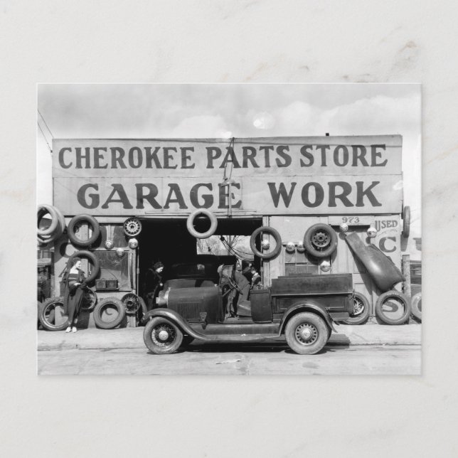 Cherokee reservdelshall, 1936 vykort (Framsida)