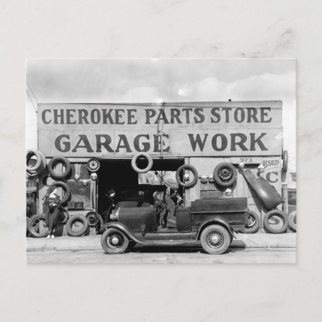 Cherokee reservdelshall, 1936 vykort (Framsida)
