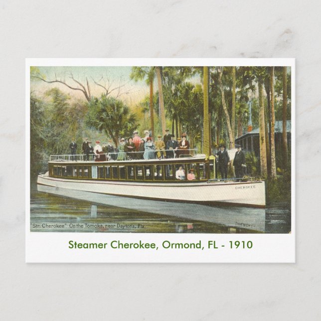 Cherokee Steamer, Ormond, FL - 1910 Vykort (Framsida)