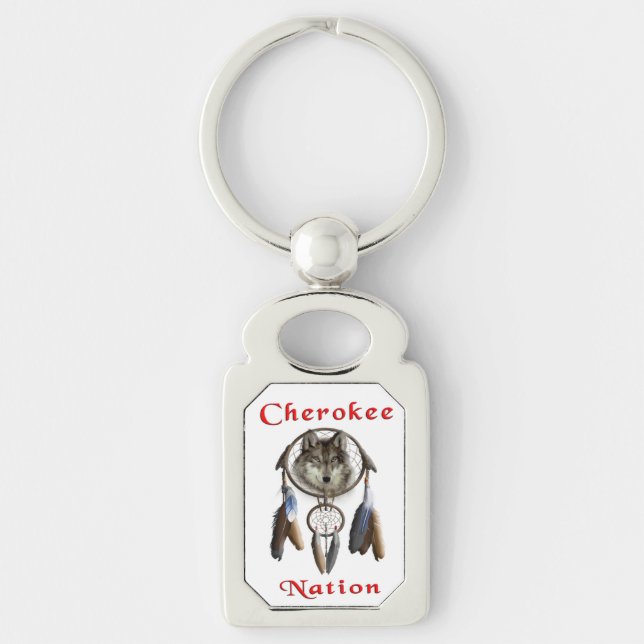 Cherokenation Rektangulärt Silverfärgad Nyckelring (Framsidan)