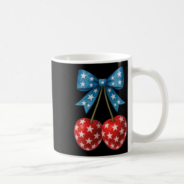 Cherries American Flagga Coquette Bow Cherry 4:e Kaffemugg (Höger)