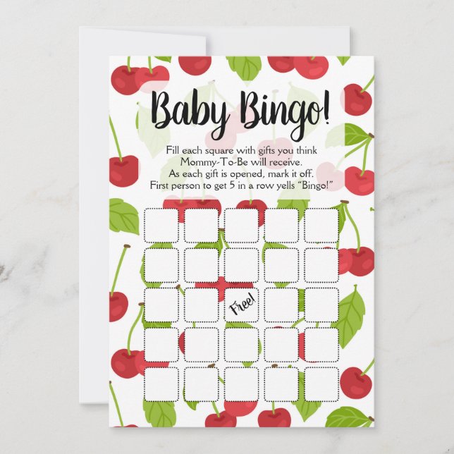 Cherries Baby Bingo Shower Game Cherry Red Inbjudningar (Framsida)