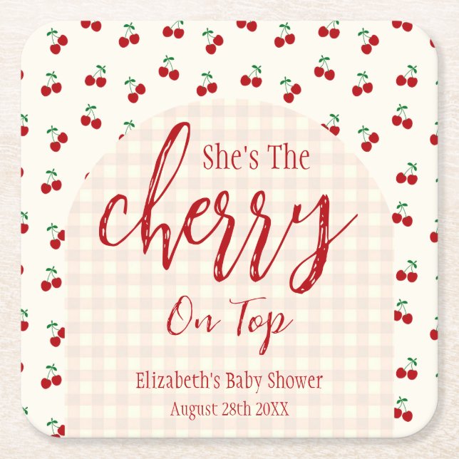 Cherries Baby Shower Underlägg Papper Kvadrat (Framsidan)