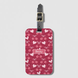 Cherries Bows Hearts red och Rosa Bagagebricka