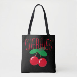 Cherries Fruit Red Black Tote Bag Tygkasse