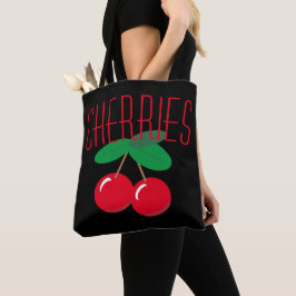 Cherries Fruit Red Black Tote Bag Tygkasse