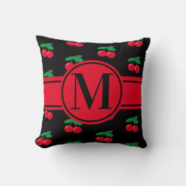 Cherries Fruit Red Mönster Monogram Black Kudde