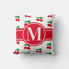 Cherries Fruit Red Mönster Monogram White Kudde