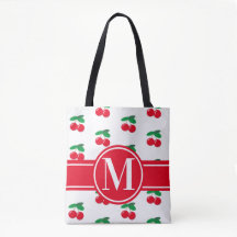 Cherries Fruit Red Mönster Monogram WhiteTote Bag