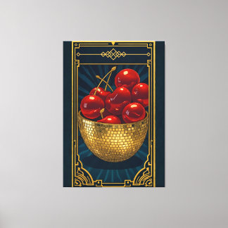 Cherries in Golden Mosaic Bowl deco art Canvastryck