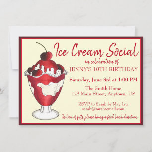 Cherries Jubilee Sundae Ice Cream Social Party Inbjudningar
