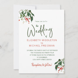Cherries Red Grönt Modern Snyggt Elegant bröllop Inbjudningar