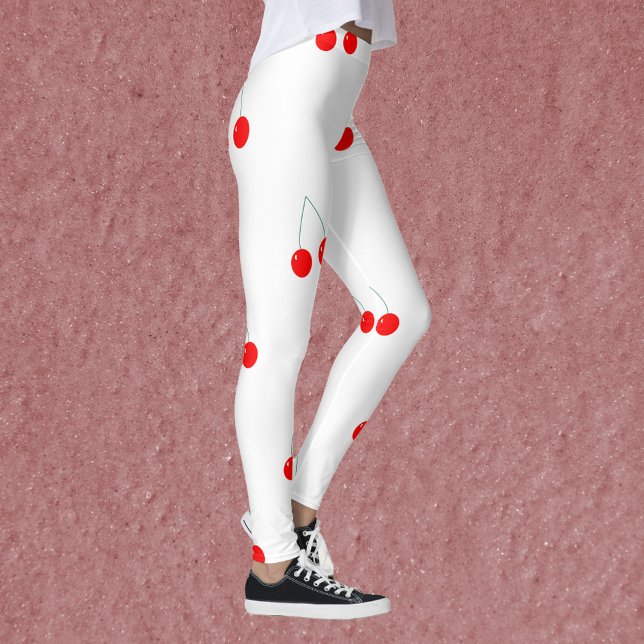 Cherries Red Mönster Leggings (A pair of leggings with a cute cherry pattern)