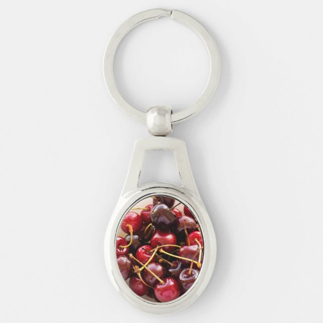 Cherries skål ovalt silverfärgad nyckelring (Framsidan)
