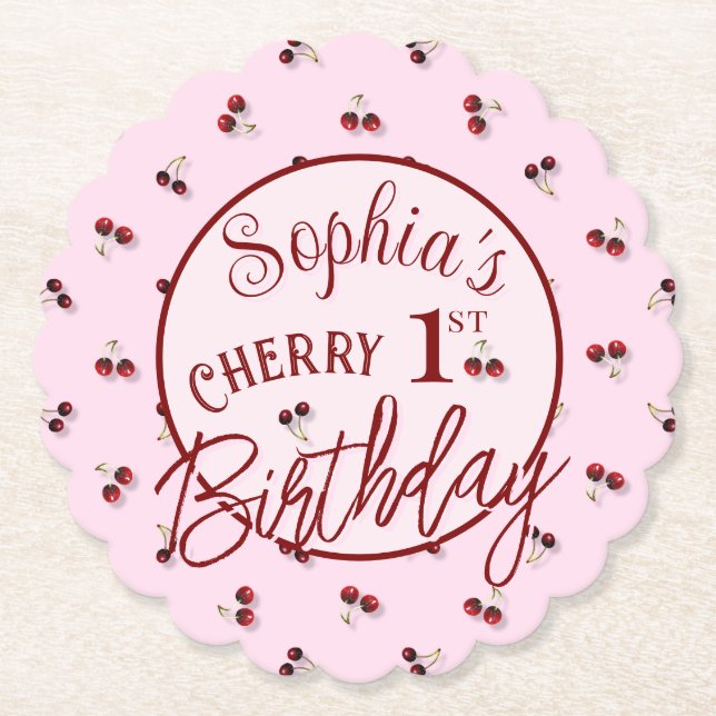 Cherries Tema Första födelsedag Papper Underlägg (Framsida)