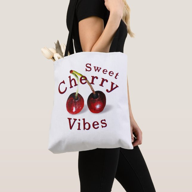 Cherries Tote Bag Tygkasse (Närbild)