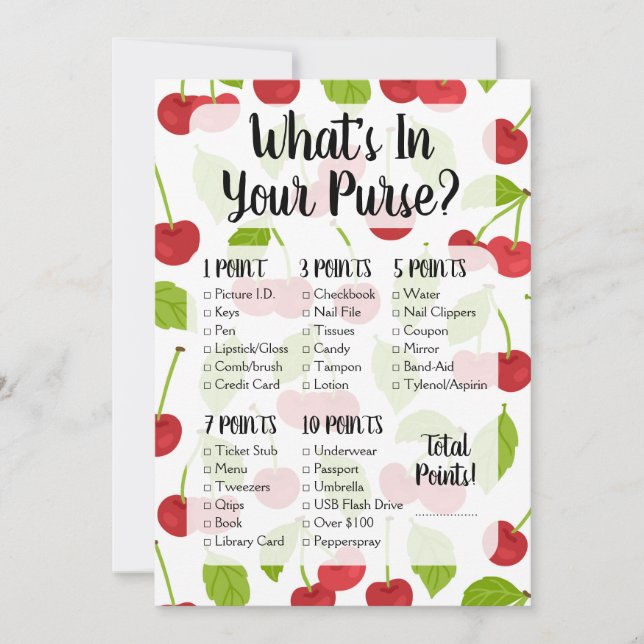 Cherries What's in your Purse Shower Game Cherry (Framsida)