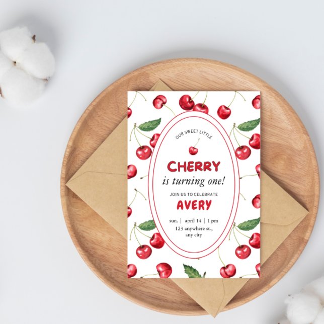 Cherry 1:a födelsedag Party Inbjudningar (Skapare uppladdad)