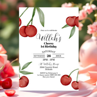 Cherry 1:a födelsedag Sommerkörsbär Inbjudningar